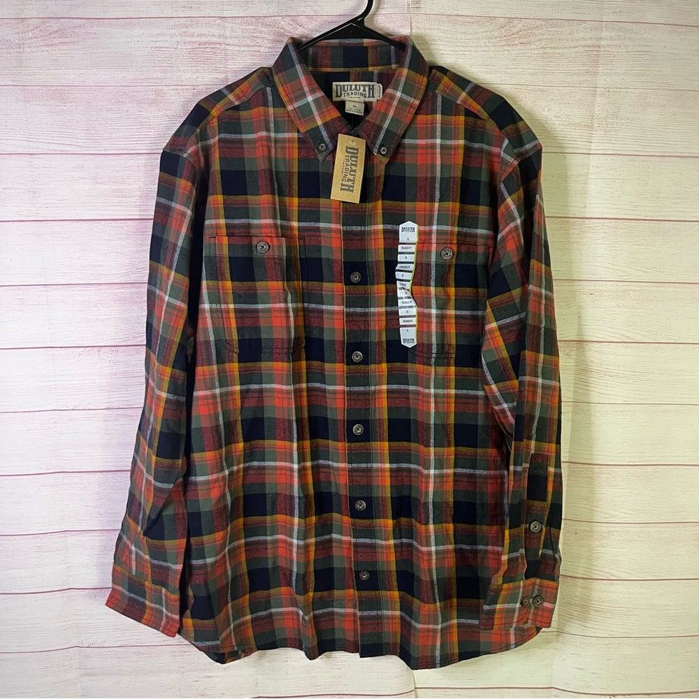 Duluth Trading Co.‎ NWT Orange Free Swingin Plaid Flannel Shirt Size XL